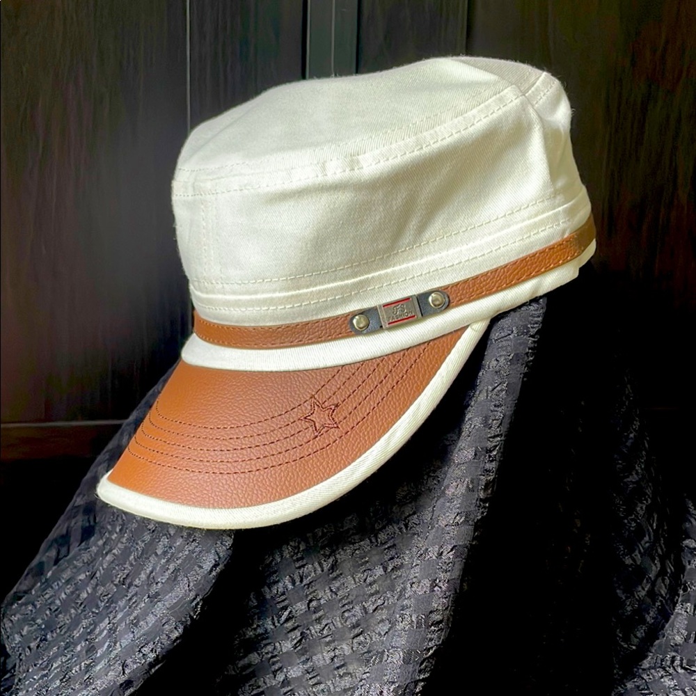 🌹NEW Cute Cream Cadet Cap Military style Hat with Trim